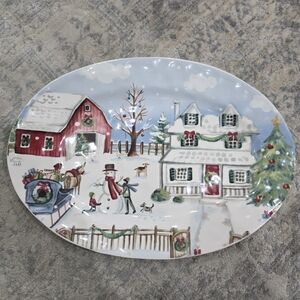 Pier 1 Imports Christmas Farmhouse Snow Scene Serving Platter